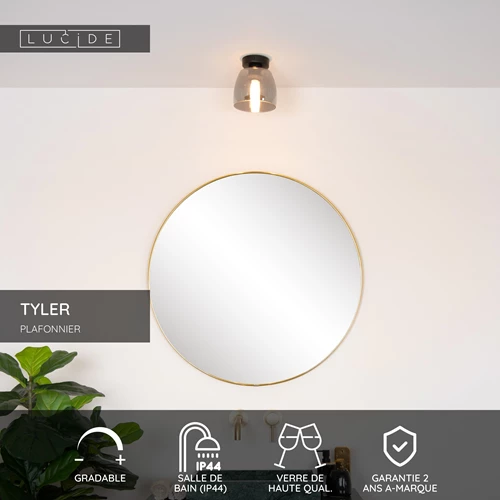 Lucide TYLER - Plafonnier Salle de bains - Ø 16,1 cm - 1xG9 - IP44 - Noir - USP